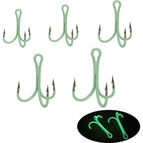 5pcs/Lot High Carbon Steel Luminous treble Hook 2#-10# Fishhooks Durable Pesca barbed hook Fishing Tackle Accessories