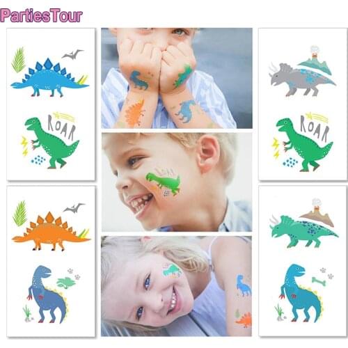 6 sheets Dinosaur Tyrannosaurus Temporary Tatoo Sticker Waterproof Fake Tattoo Tattoos Hand Foot Tatouage For Kids Children Boy