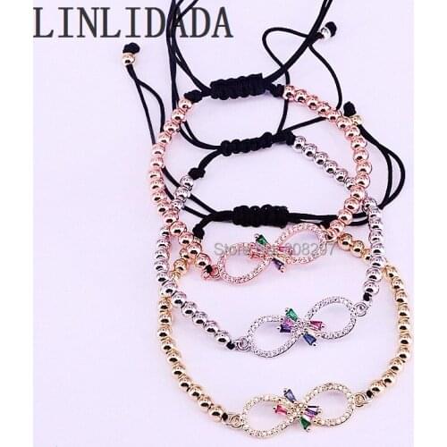 8Pcs Micro Pave CZ Womens Charm Bracelets Brass Beads Macrame Braiding Rope Bracelet Adjustable Jewelry