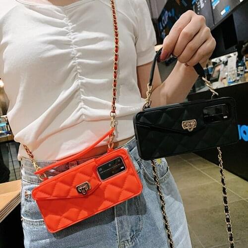 Wallet Phone Case For Huawei P40 Pro P30 Soft Silicone Case Handbag Lady Girl Case For Huawei P30 Pro Mate 30 Cover Strap Chain