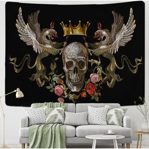 Skull Animal Tapestry Wall Hanging Flowers And Birds Mandala Hippies Divination Witchcraft Horror Printing Home Decor
