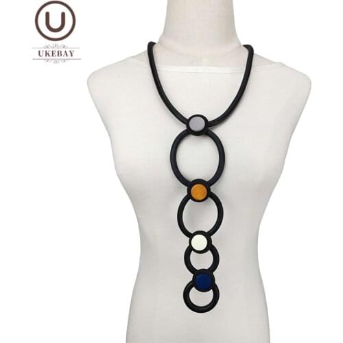 UKEBAY New Round Circle Choker Necklaces Wood Accessories Rubber Jewelry For Women Handmade Boho Necklace Black Ethnic Jewellery