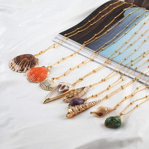 Cowrie Sea Shell Necklace Summer Beach Conch Shell Pendant Necklace Boho Fashion Ladies Women Jewelry Gifts Necklace