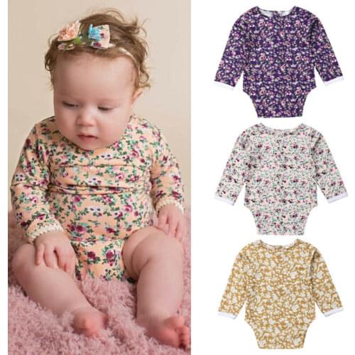 Baby Clothes 2019 Newborn Kids Baby Girls Long Sleeve Flower Bodysuits Jumpsuit Overall Clothes 0-24M