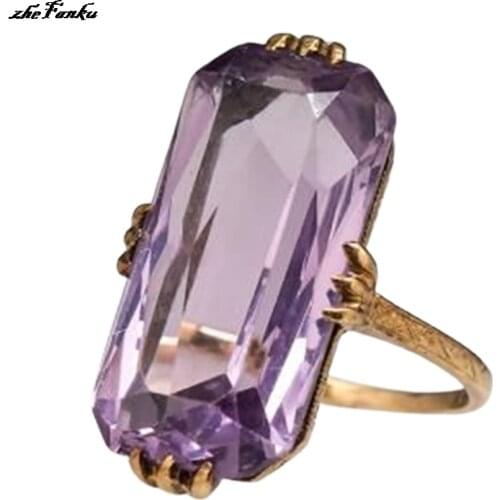 Long Shape Acrylic Purple Stone Rings for Women Fashion Bridal Wedding Party Ring Elegant Lady Accessories Trendy Jewelry