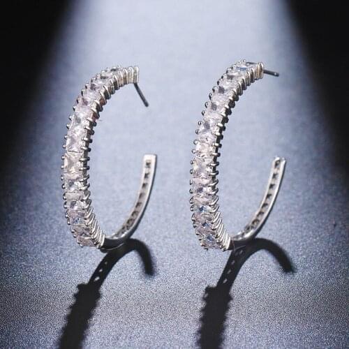 Ekopdee New Arrival Shiny Round Zircon Earrings For Women Fashion Crystal Cubic Zirconia Dangle Earring Female Wedding Jewelry