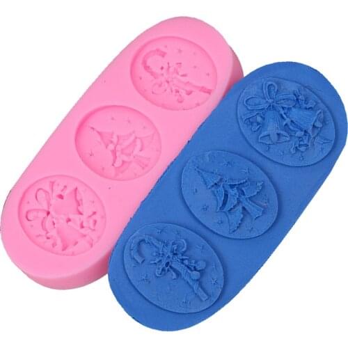 Cake Mould Holly Jolly 3D Fondant Cupcake Christmas Tree Bell Crutches shape Soap Clay Silicone Mold Xmas Theme gift Decor