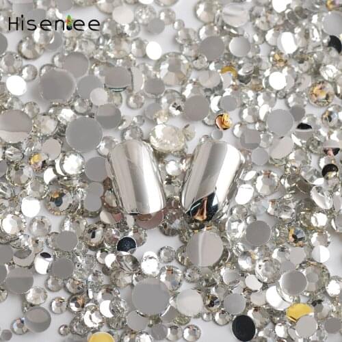 Hisenlee 3000pcs/bag Mixed Sizes Clear Ail Art Tips Crystal Glitter Acrylic Rhinestones 30gram