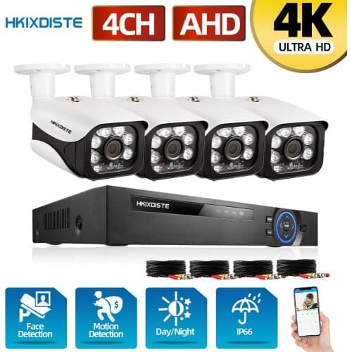 HKIXDISTE 8.0MP Night Vision Surveillance System 4CH H.265+ P2P 4K AHD DVR In/Outdoor Waterproof Home CCTV Camera Infrared light