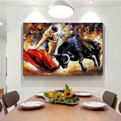 Canvas Painting Matador and Black Bull Illustration Poster Print Wall Decoration Room Decoration Art Painting Gift Cuadros