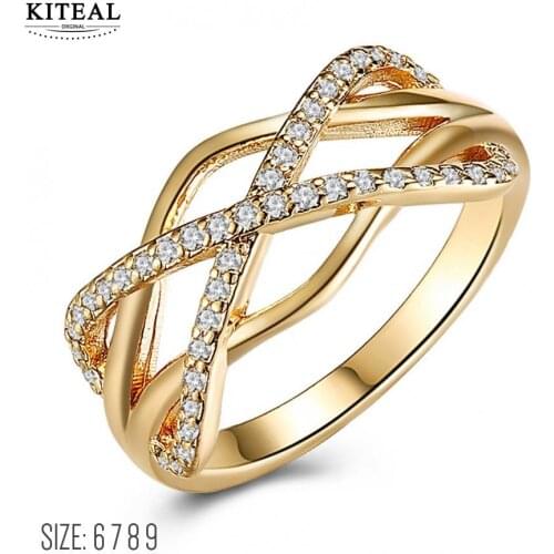 KITEAL NEW!! Gold color White size 6 7 8 9 Perfume women ring hollow zircon cross x punk style Men jewelry opal diy