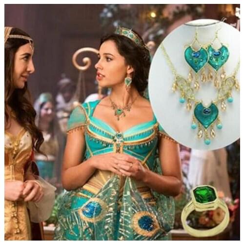 Movie Aladdin Jasmine Princess Necklace Earrings Ring