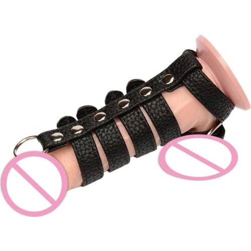 Leather Scrotum Testicle Cock Strap Ball Stretcher Delay Lasting Training Sex Toys For Man Scrotum Bound Penis Ring