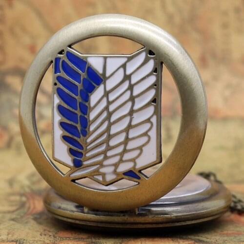 Steampunk Hollow Attack on Titan Quartz Pocket Watch Bronze Scouting Legion Survey Corps Vintage Necklace Pendant Gifts Clocks