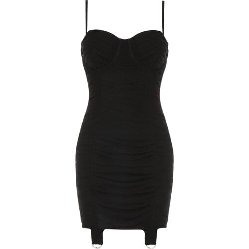 2021 New Summer Bandage Dress Sexy Spaghetti Strap Bodycon Mini Dresses Club Party Elegant Mesh Clothes