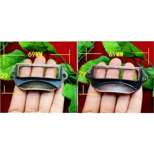 Wholesale 50pcs/lot Metallic iron antique cabinet hardware label box paper card tag frame metal handle antique handle 69 * 29MM