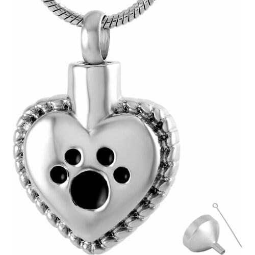 MJD8647 Heart Paw Pets Cremations Memorial Jewelry Necklace for Ashes With Filling Kit