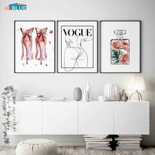 Pink Flower Perfume Fashion Poster High Heel Body Lines Print Canvas Art Painting Wall Picture Modern Woman Girl Room Home Decor