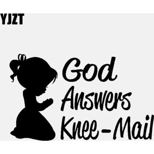 YJZT 15.9CM*9.5CM God Answers Knee-Mail Girl Vinyl Decal Car Sticker Praying Christian Black/Silver C3-1373