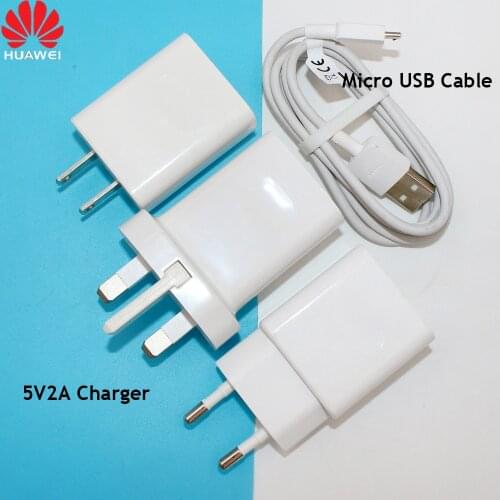 Original Huawei 5V 2A EU US UK Power Wall Charger Adapter 100CM Micro USB Charging Data Line For Y6 Y7 Y8 Y9 2019 p6 p7 p8 Lite