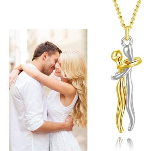 Lover Hugging Couple Pendant Women Necklace Girlfriend Valentines Day Gift Clavicle Chain Jewelry 2 Colors Accessories Choker
