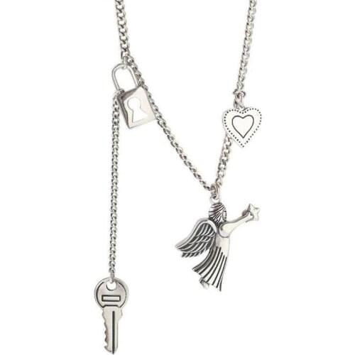 Bohemian Style Necklace 20220 Fashion New Necklace Wild Open Heart Lock Star Picking Angel Lock Key Peach Heart Necklace