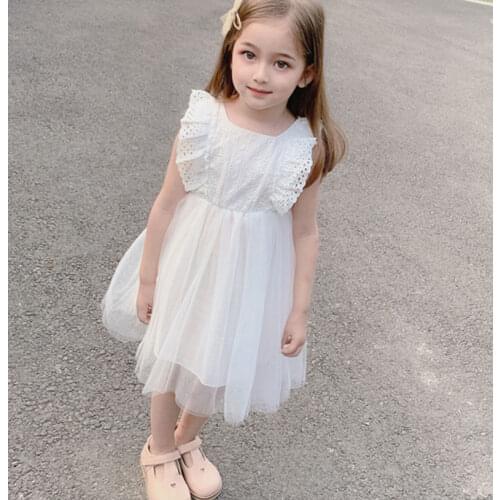 3 -14 Year Girls England Style Dress Birthday Party Dress 2021 New Summer Knee-Length white Dress Flower Girl Dresses 125