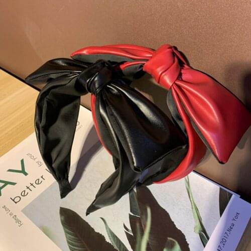 PU leather big bow headbands fashion hair accessories womens leather wide-side hairband wild hair band headwear boutique new