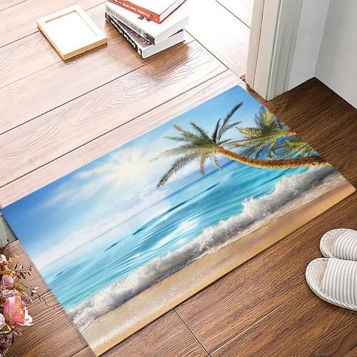 Beach Waves Coconut Trees Anti-Slip Doormat Bedroom Kitchen Mat Bathroom Rug Home Doormat for Entrance Door