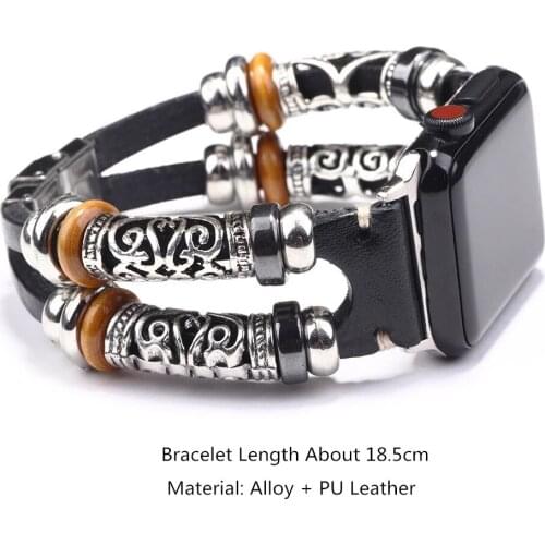Vintage Leather Embossed Ornament Wristband For Apple Watch Series 5/4/3 Bracelet Strap For iwatch 42mm 38mm 40mm 44mm Women Men
