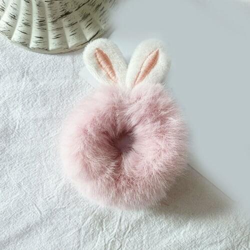 Candy Color Women Fluffy Hair Rings Scrunchie Imitation Rabbit Fur Rabbit Ears Elastic Hair Bands Ties Headwear Hair Accessories