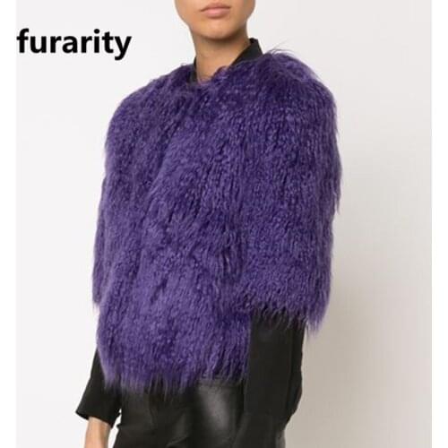 SF0007 Hot sale women winter an autumn 100% real Mongolian lamb fur coat half sleeve