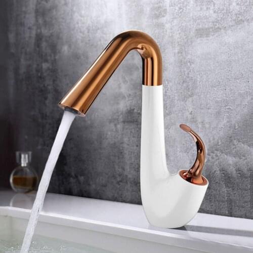 Basin Faucets White and Rose Gold Bathroom Sink Mixer Taps Hot and Cold Faucet Brushed Gold Basin Crane Taps Wash Basin Torneira