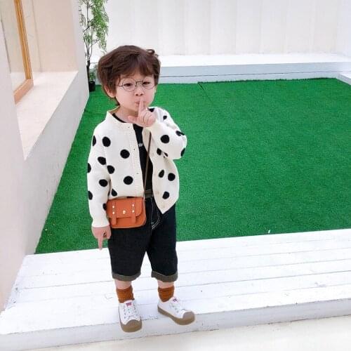 Dots Spring Autumn Tops Boys Sweater Jacket Coat Kids Knitting Overcoat Outwear Teenager Children Clothes High Quality
