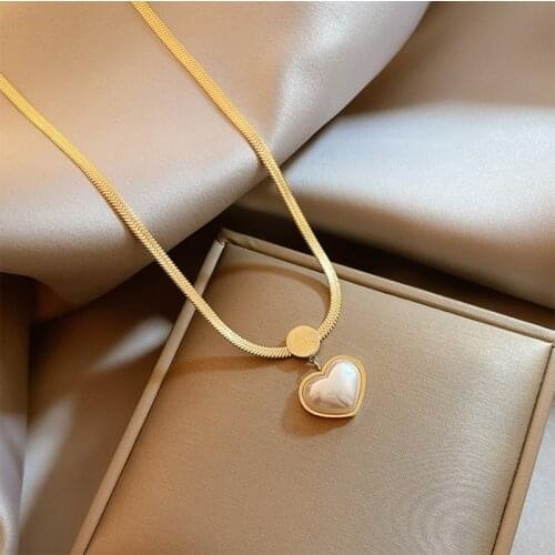 XIYANIKE 316L Stainless Steel Gold Color Pearl Heart Necklaces For Women Chokers 2021 Trend Fashion Festival Party Gift Jewelry