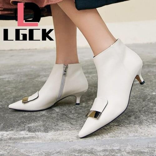 Plus Size 34-43 Genuine Leather Women Shoes Stiletto Thin High Heels Pointed Toe Sexy Leather Belt Buckle Ankle Boots Feminina