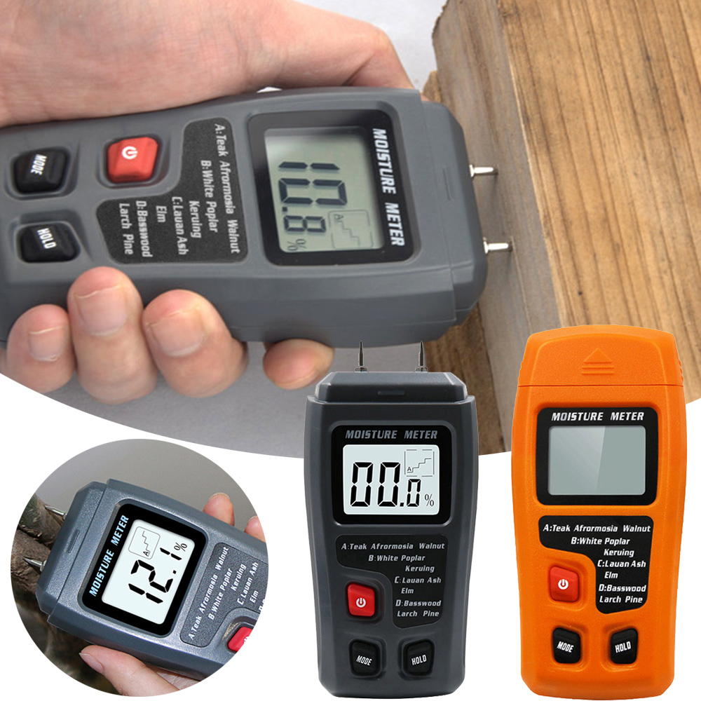 0-99.9% LCD Display Two Pins Wood Hygrometer Wood Moisture Meter Digital Professional Wall Precise Testing Measure Tool