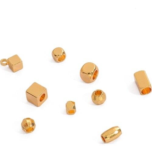 10Pcs 2 3 4mm18K Gold Plated Copper Round Square Tube Beads Spacers Pendant for Bracelet Necklace Jewelry Making Finding