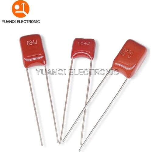 10pcs Metallized Polypropylene Film Capacitor 63V 104 105 684 474 5MM 1UF 0.68UF 0.47UF 0.1UF 105J 684J 474J 104J CBB Capacitors