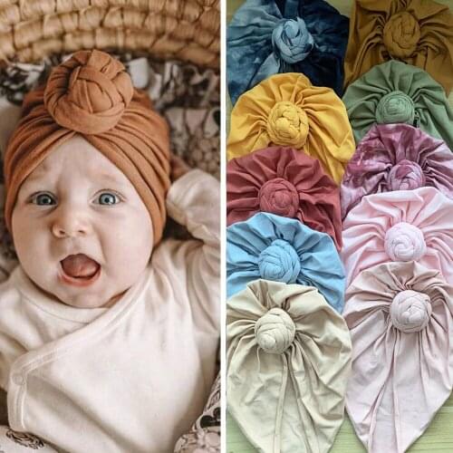 10Pcs/Lot Solid Cotton Baby Hat Childrens Twist Knot Headscarf Tie Dye Baby Boy Girl Cap Braid Infant Winter Autumn Headwraps