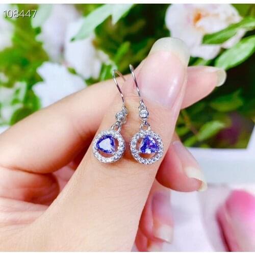 100% Natural and real Tanzanite Earring 925 sterling silver Fine jewelry Party Jewelry