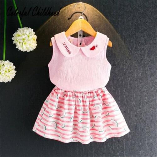 Sweet toddler baby girls clothing set summer cotton vest+floral skirt 2pcs set children clothes 2-7Yrs