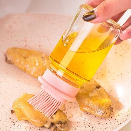 2Pcs Kitchen Cooking Oil Brush Bottle High Temperature Resistant Silicone Multifunctional Transparent Dustproof Barbecue Brush