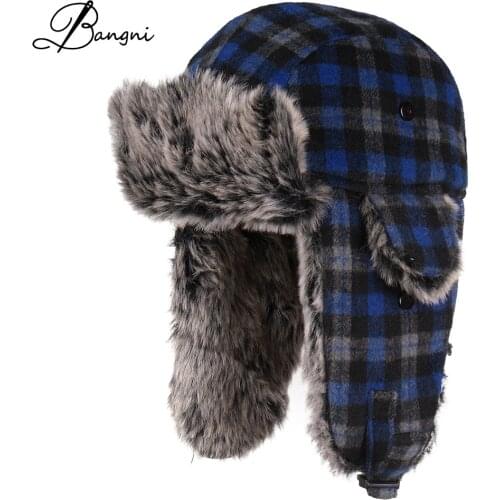 2017 Winter New Mens Plaid Russian Rur Cap Ushanka Hats Women Men Ski Caps Ear flaps Cap Gorro Aviador Ruso Warm Fur Bomber Hat