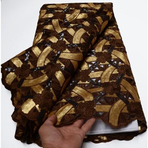 5yards/pc) High quality coffee color African handcut organza lace fabric with fully sequins embroidery 2021 new for party OP164