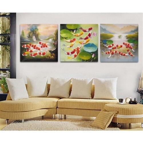 Diamond Painting Embroidery three pice Pictures of Rhinestones fish in water Combination Triptych Decoration cube drill new year