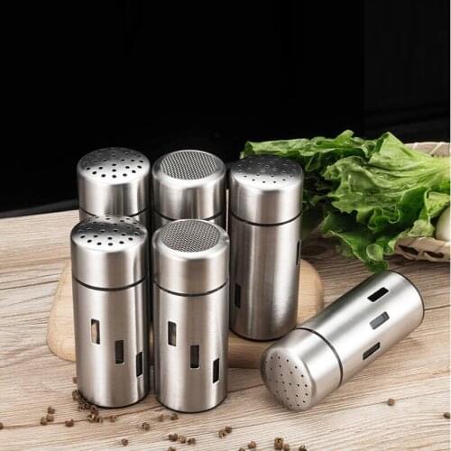 Stainless Steel Seasoning Jar Salt Sugar Shaker Pepper Bottle Rotating Cover Toothpick Holder BBQ Spice Storage Can Kitchen Tool