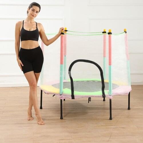 1.4M Childrens Trampoline With Protective Net High Safety Child Trampoline Indoor Home Mute Fitness Sport Equipment For Kids