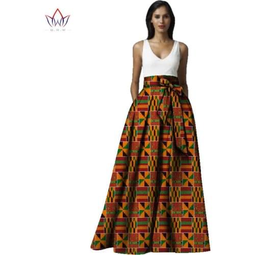 Bintarealwax African Skirts for Women Dashiki Plus Size African Style Clothing Bazin Riche Long Maxi Ball Gown Skirts WYD15