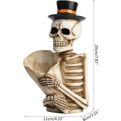 50LB Skull Pen Holder Makeup Brush Key Holder Resin Skeleton Desk Stationery Organizer Accessories for Home Office School